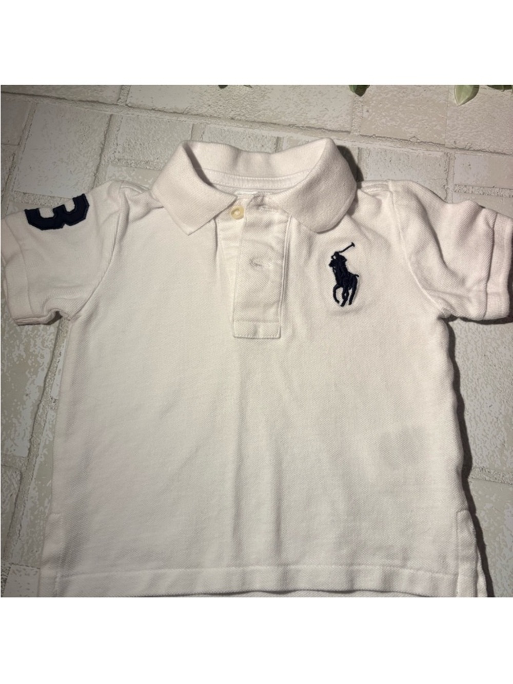 Ralph Lauren White Polo Shirt with Navy Big pony 12 months